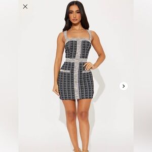 Fashion Nova Black and Gray Tweed Mini Dress
